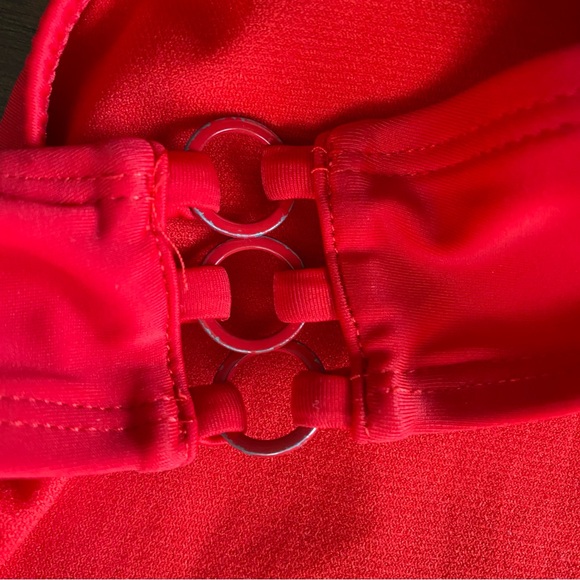 Solid Red Textured Ruffle Strap Bikini - Picture 9 of 9